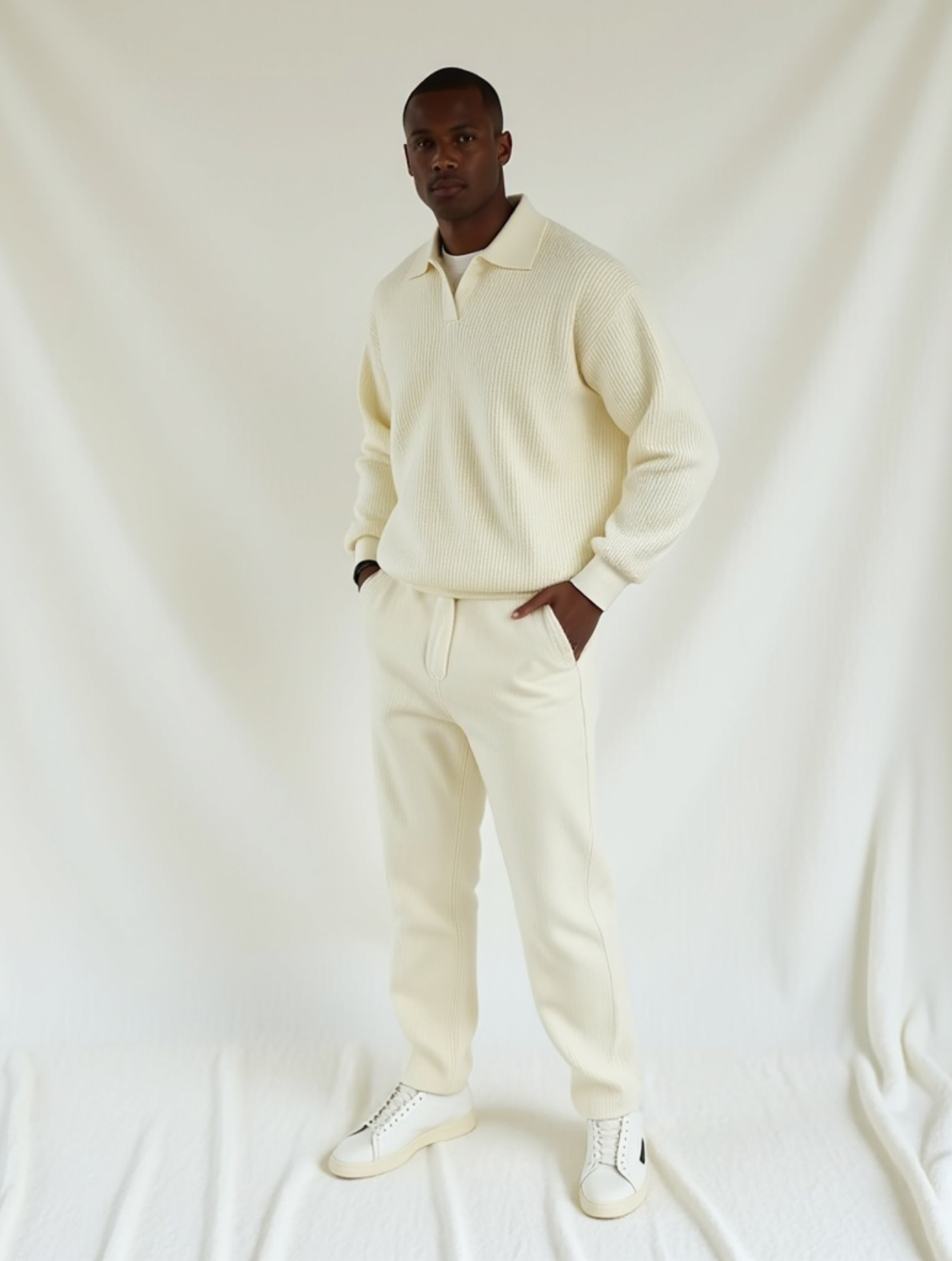 Ribbed Knit Polo - Creamy Sandstone