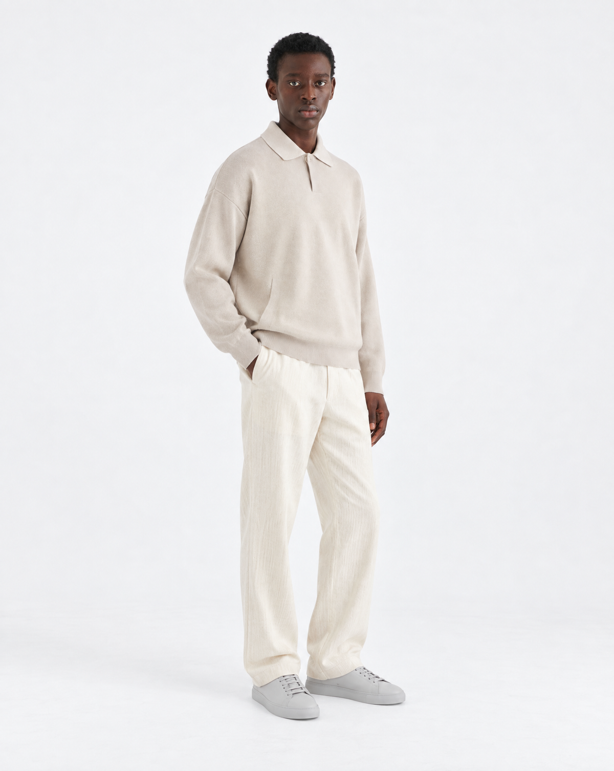 One-button Relaxed Knit Polo - Sand