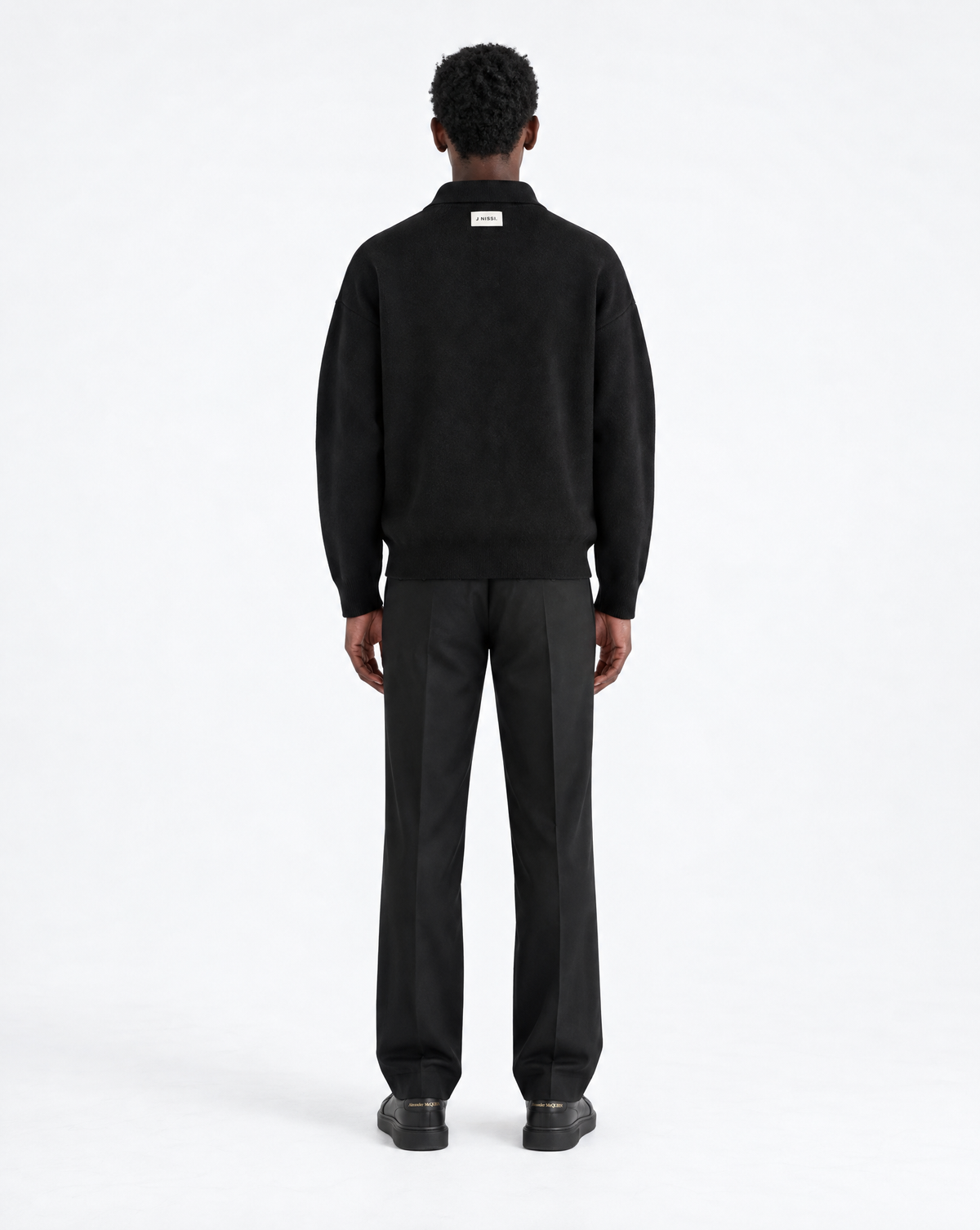 One-button Relaxed Knit Polo - Black