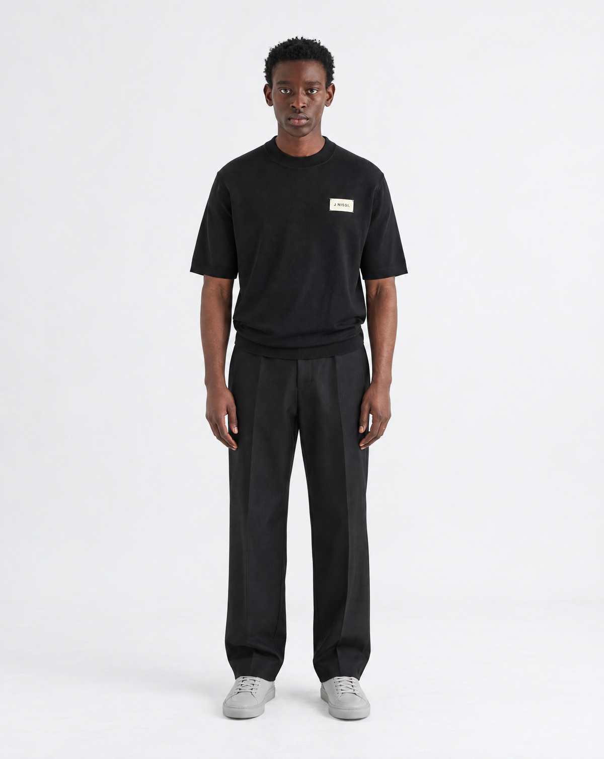 Mock Neck Knit Tee — Black