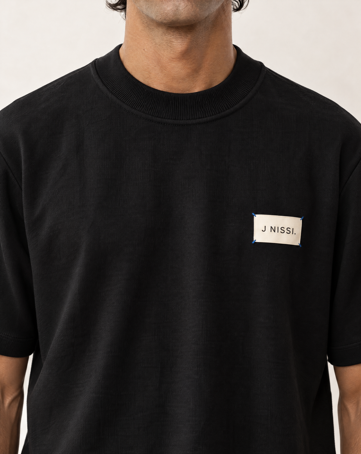 Mock Neck Knit Tee — Black