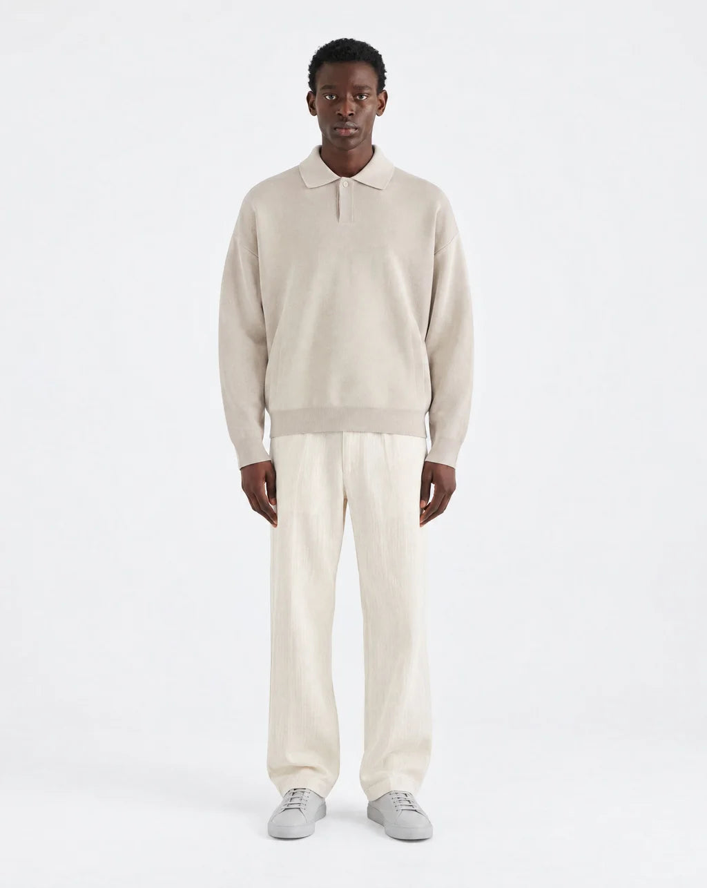One-button Relaxed Knit Polo - Sand
